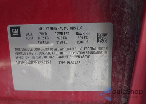 2014 Chevrolet Cruze Ltz z USA, uszkodzony, nr VIN 1G1PG5SB2E7334124